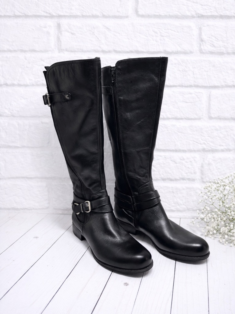 Naturalizer NEW WITHOUT BOX Black Leather Rena Riding Boots Size 7 Wide Shaft